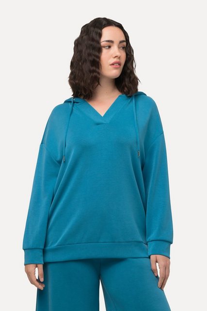 Ulla Popken Sweatshirt Hoodie Oversized V-Ausschnitt Langarm Kapuzenshirt günstig online kaufen