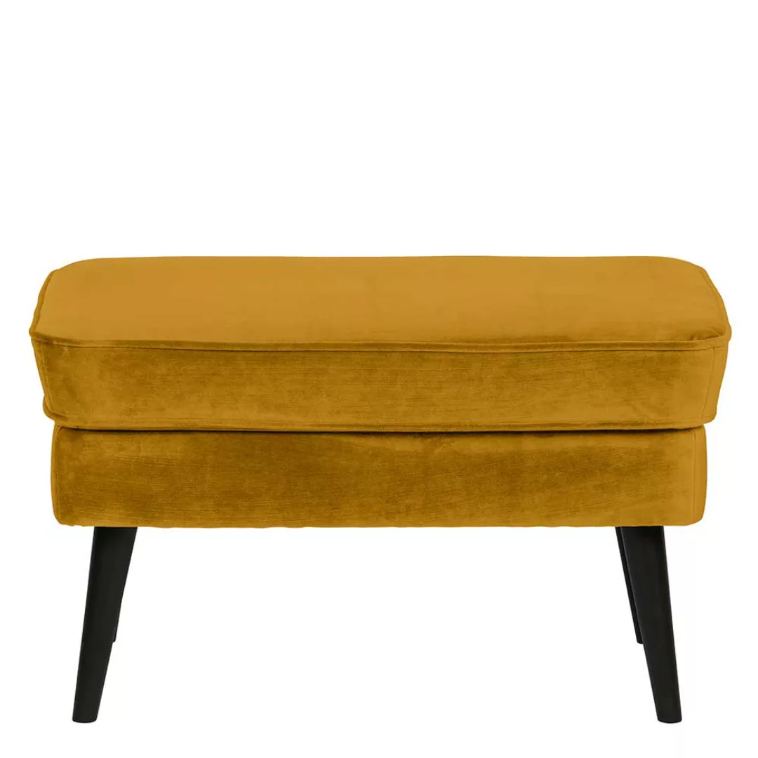 Couchhocker in Gelb Samt Vierfußgestell aus Holz günstig online kaufen
