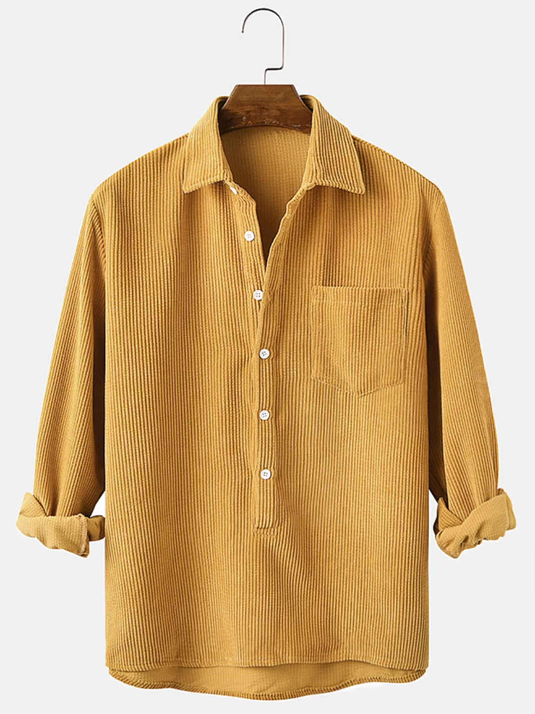 Herren Solid Color Cord Designed Casual Langarmhemden günstig online kaufen