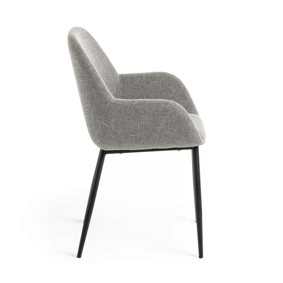 Esstisch Stühle in hell Grau Webstoff Metallgestell in Schwarz (4er Set) günstig online kaufen