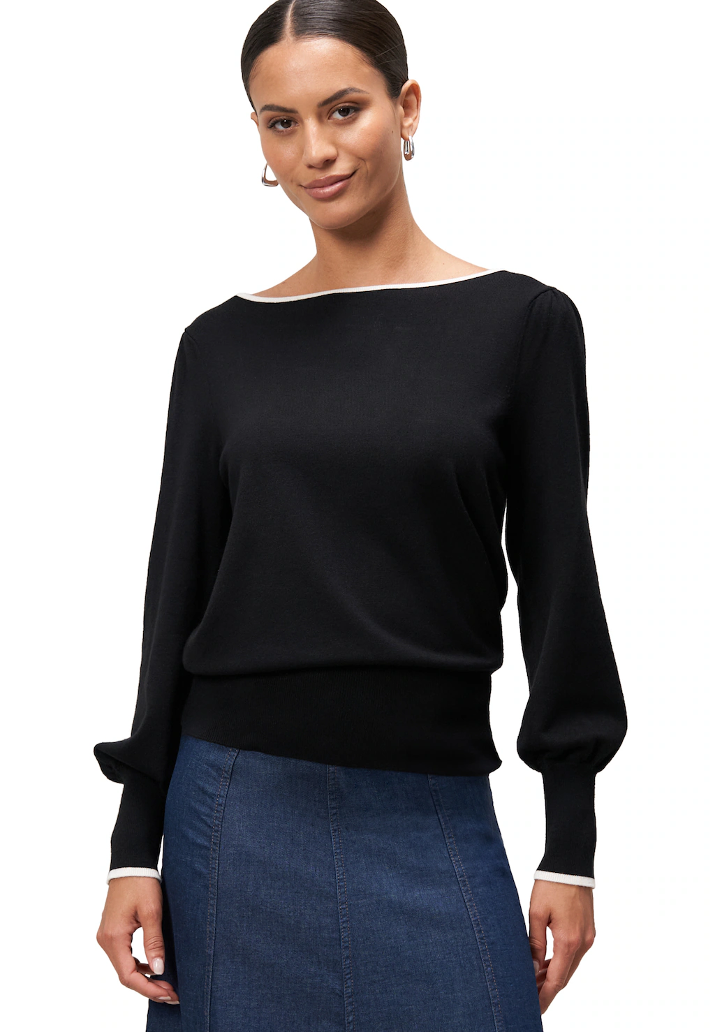 Zero Strickpullover "zero Damen Feinstrickpullover mit Kontrastpaspel", (1 günstig online kaufen