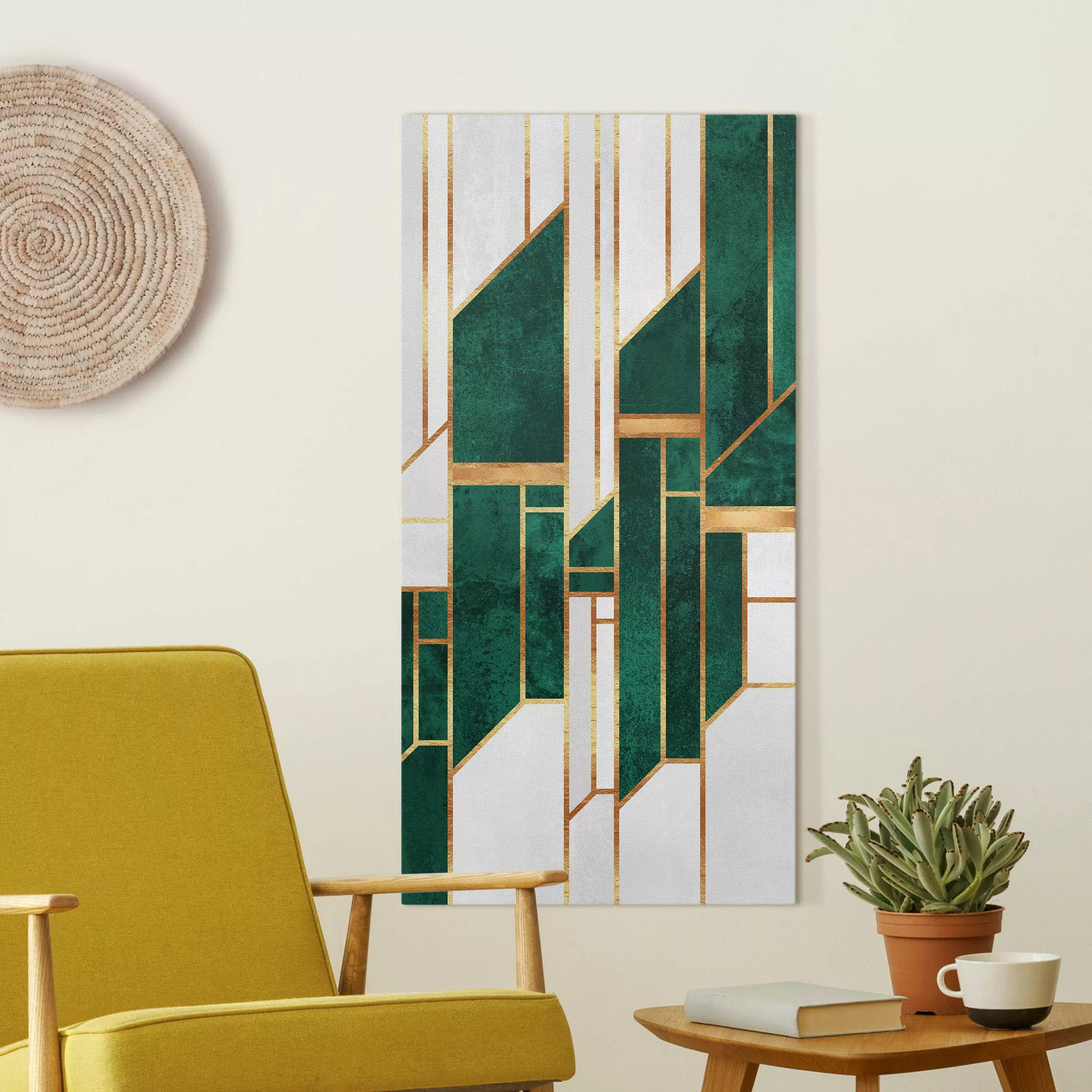 Leinwandbild Emerald und Gold Geometrie günstig online kaufen