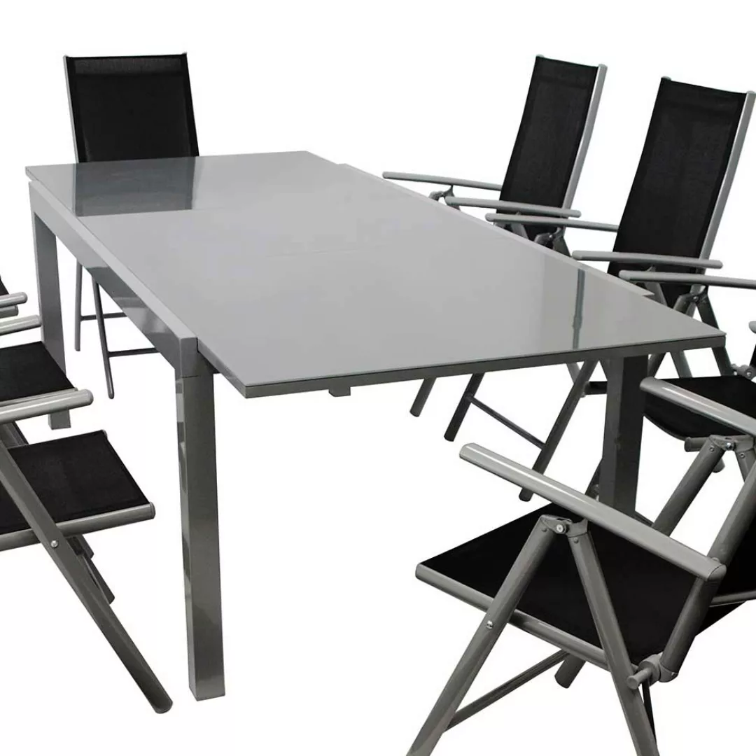 Gartensitzgruppe in Schwarz und Grau klappbaren Stühlen (neunteilig) günstig online kaufen