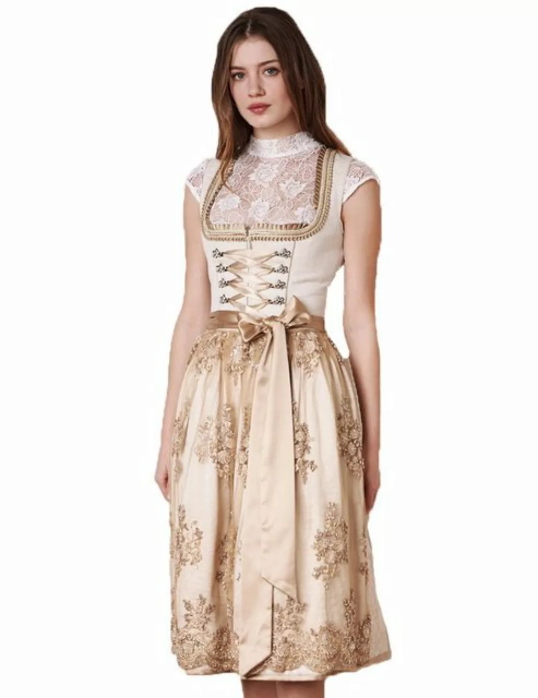 KRÜGER COLLECTION Dirndl 'Neila' mit Spitzenschürze 116365, Natur - 70cm günstig online kaufen