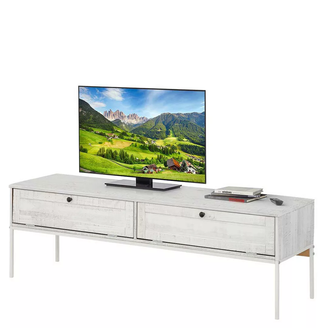 TV Board in Creme Weiß massiv zwei Klappen günstig online kaufen