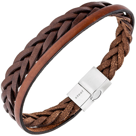 SIGO Herren Armband 2-reihig Leder braun geflochten mit Edelstahl 21 cm Her günstig online kaufen