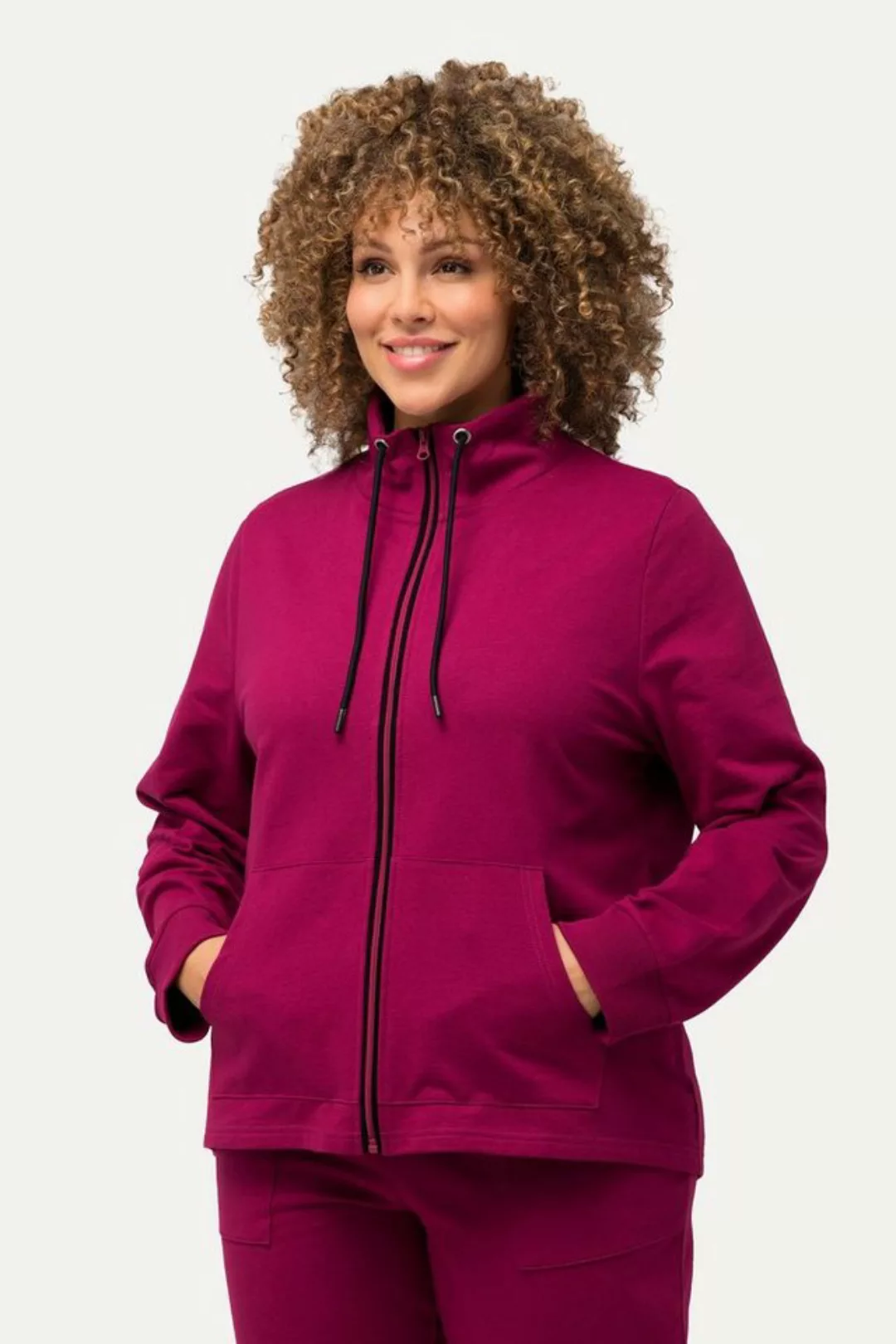 Ulla Popken Sweatjacke Sweatjacke Stehkragen Kängurutasche hinten länger günstig online kaufen