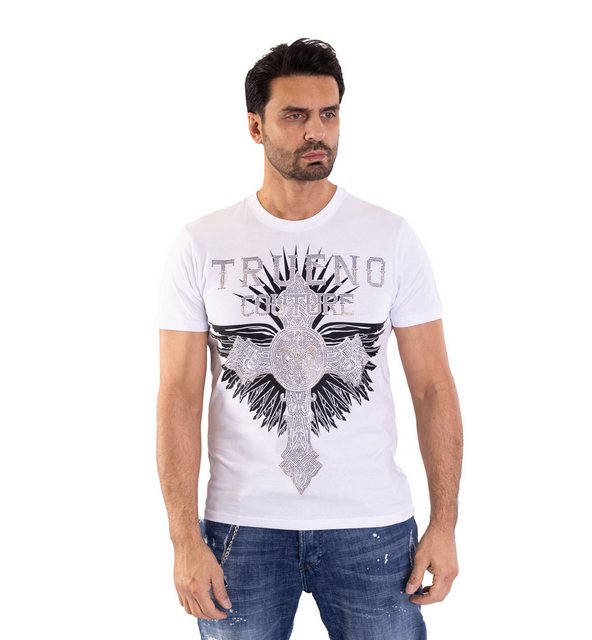 TRUENO T-Shirt Slim Fit Herren T-Shirt mit Strass Muster Weiß L günstig online kaufen