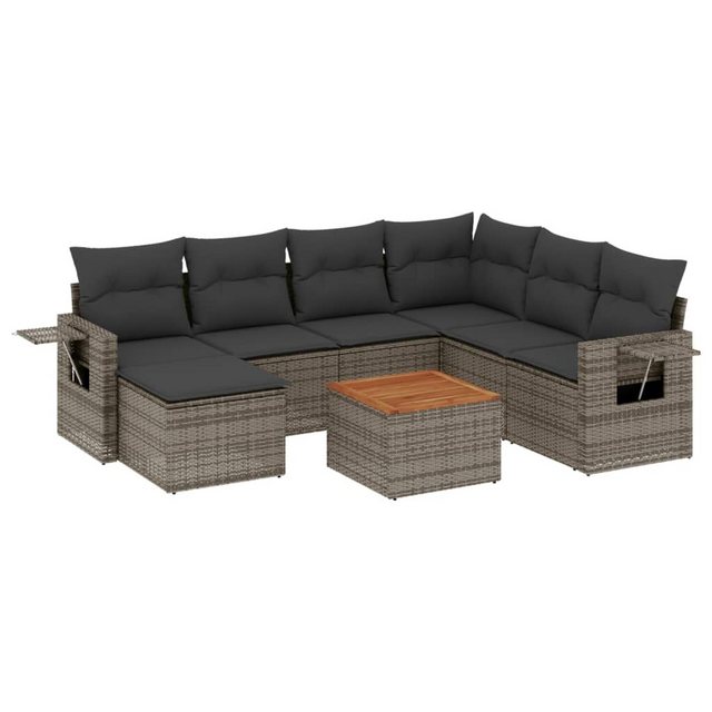 vidaXL Sofaelement 8-tlg. Garten-Sofagarnitur mit Kissen Grau Poly Rattan ( günstig online kaufen