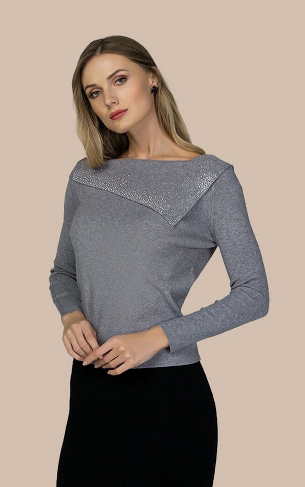 Passioni Strickpullover Femininer Pullover mit asymmetrischem Kragen günstig online kaufen