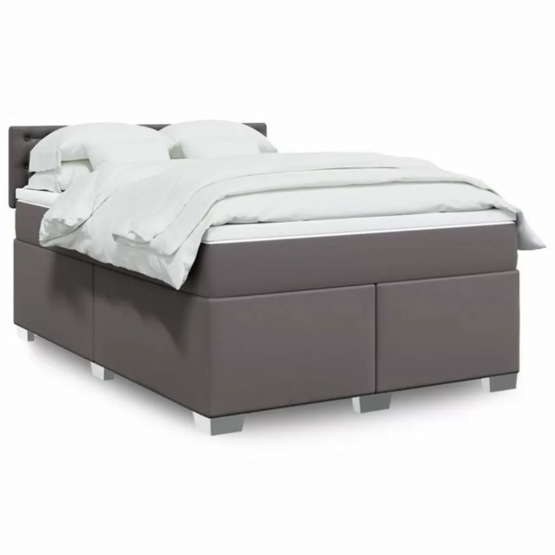 vidaXL Boxspringbett, Boxspringbett mit Matratze Grau 140x200 cm Kunstleder günstig online kaufen