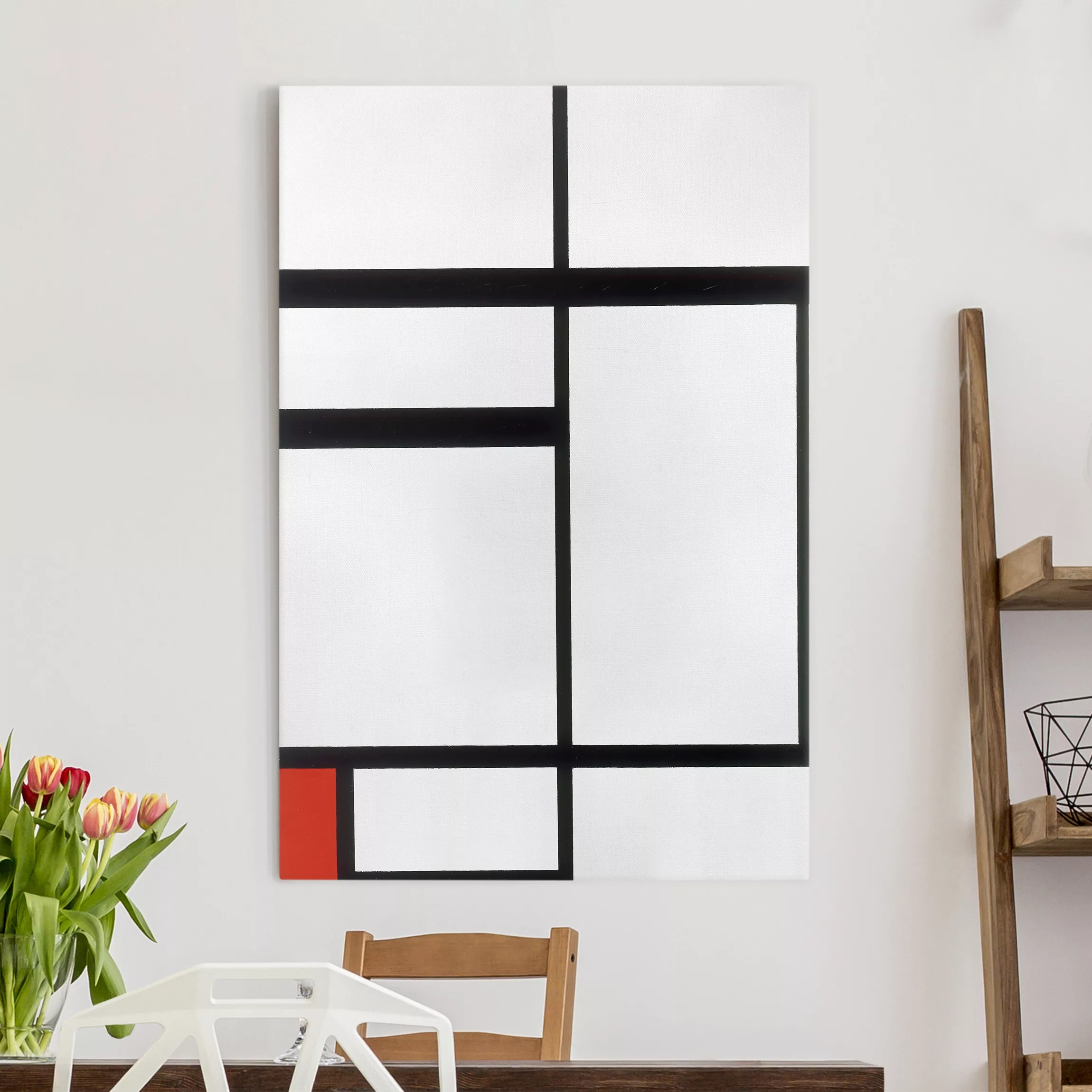 Leinwandbild Kunstdruck - Hochformat Piet Mondrian - Komposition Rot Schwar günstig online kaufen