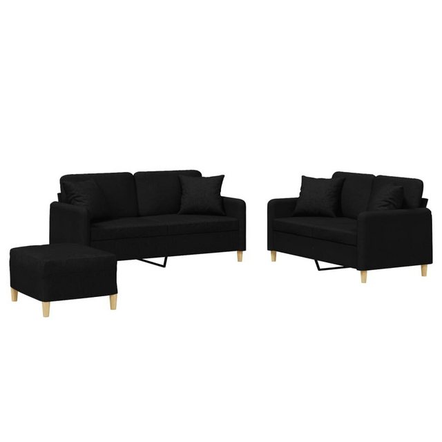 vidaXL Sofa, 3-tlg. Sofagarnitur mit Kissen Schwarz Stoff günstig online kaufen