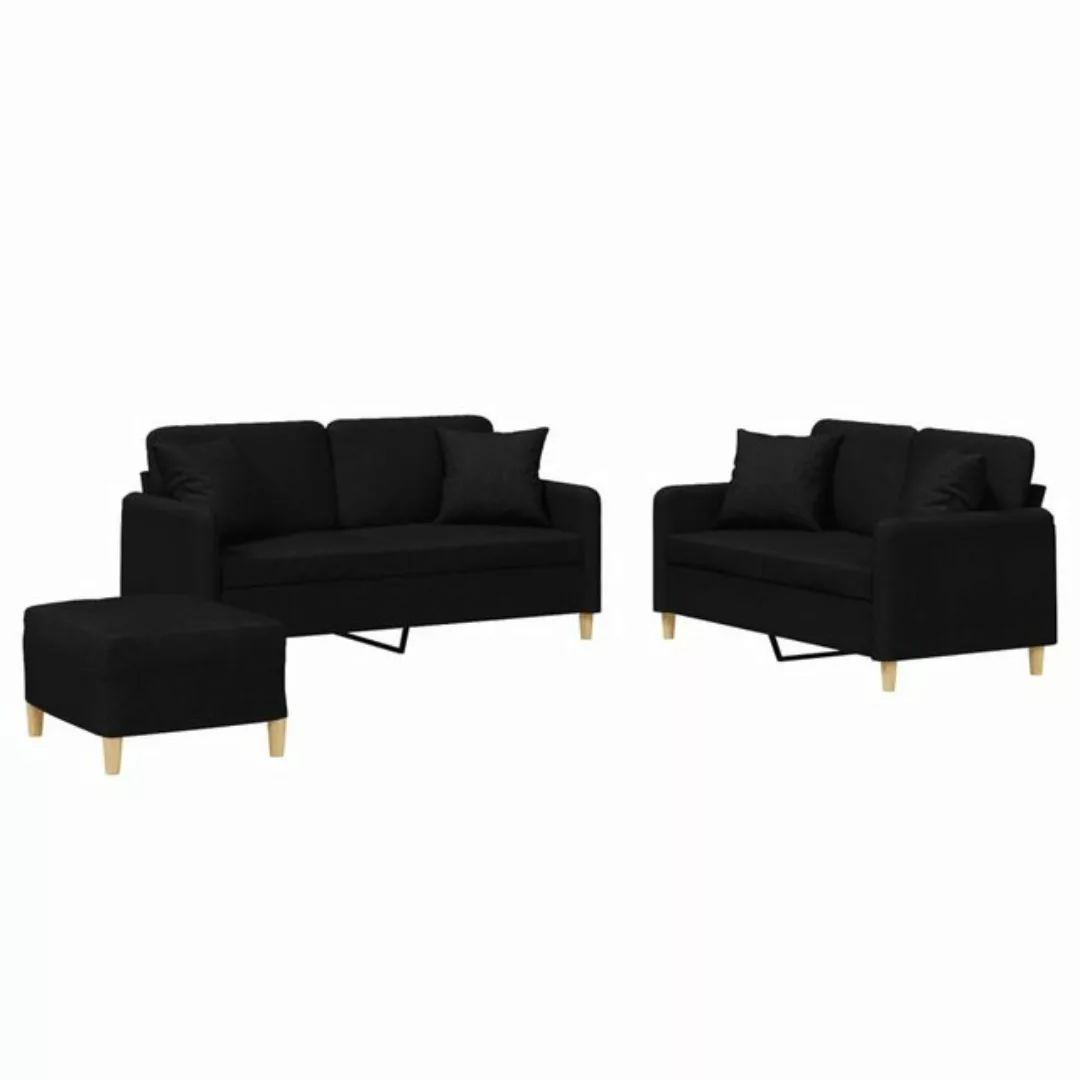 vidaXL Sofa 3-tlg. Sofagarnitur mit Kissen Schwarz Stoff günstig online kaufen