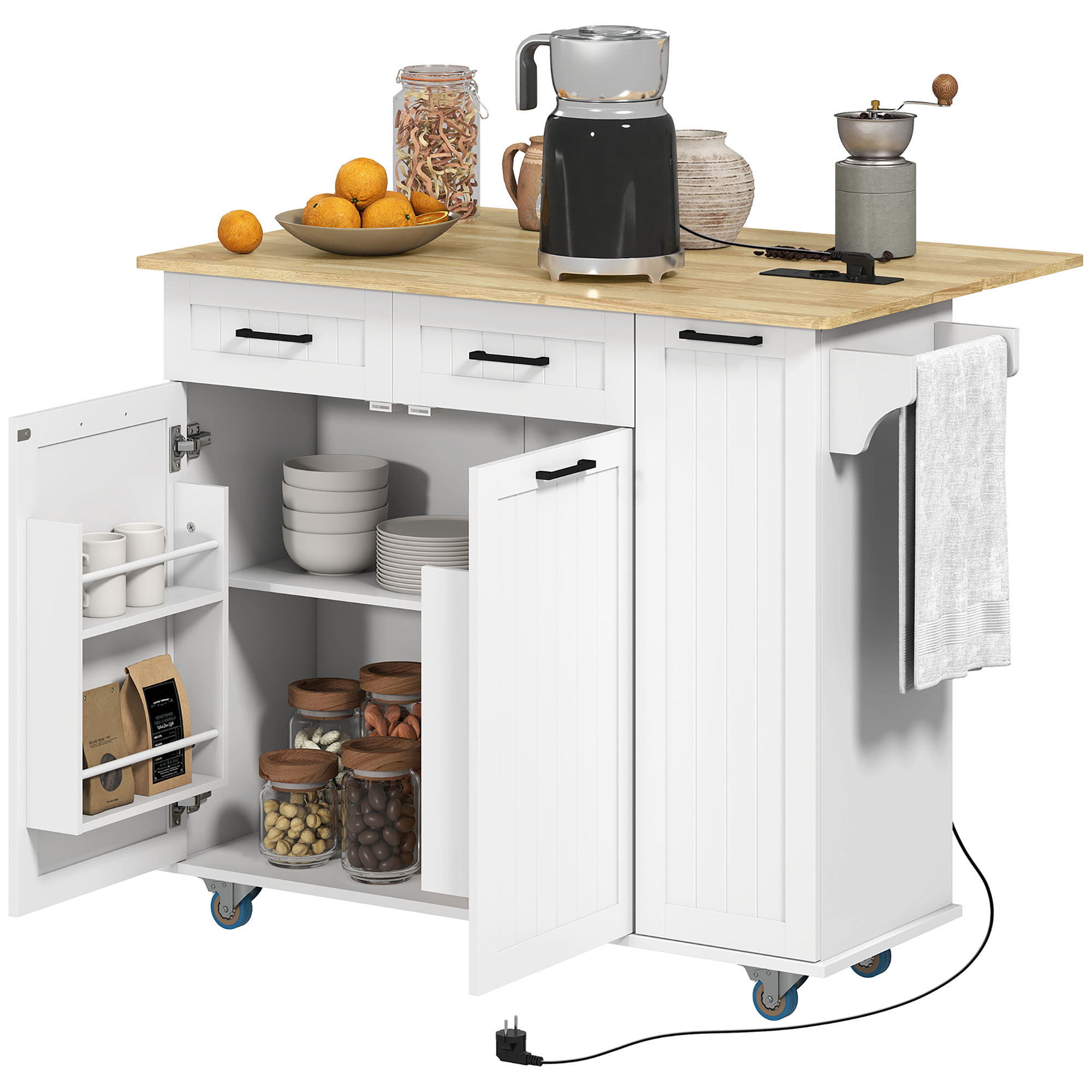 HOMCOM Mobile Kücheninsel mit Steckdose und USB-Port, Rollküchenwagen mit k günstig online kaufen
