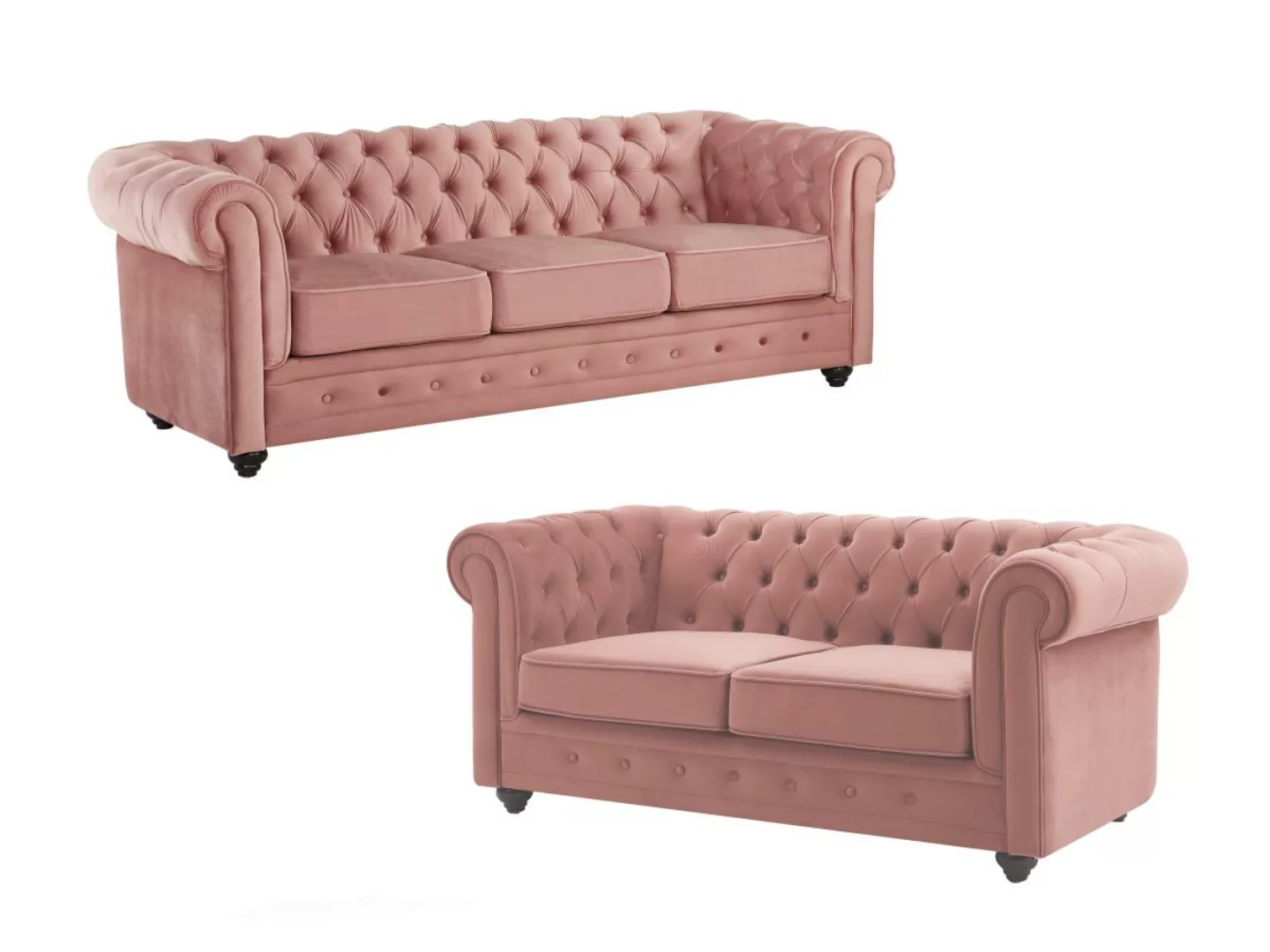 Sofa 3-Sitzer & 2-Sitzer - Samt - Pastellrosa - CHESTERFIELD günstig online kaufen