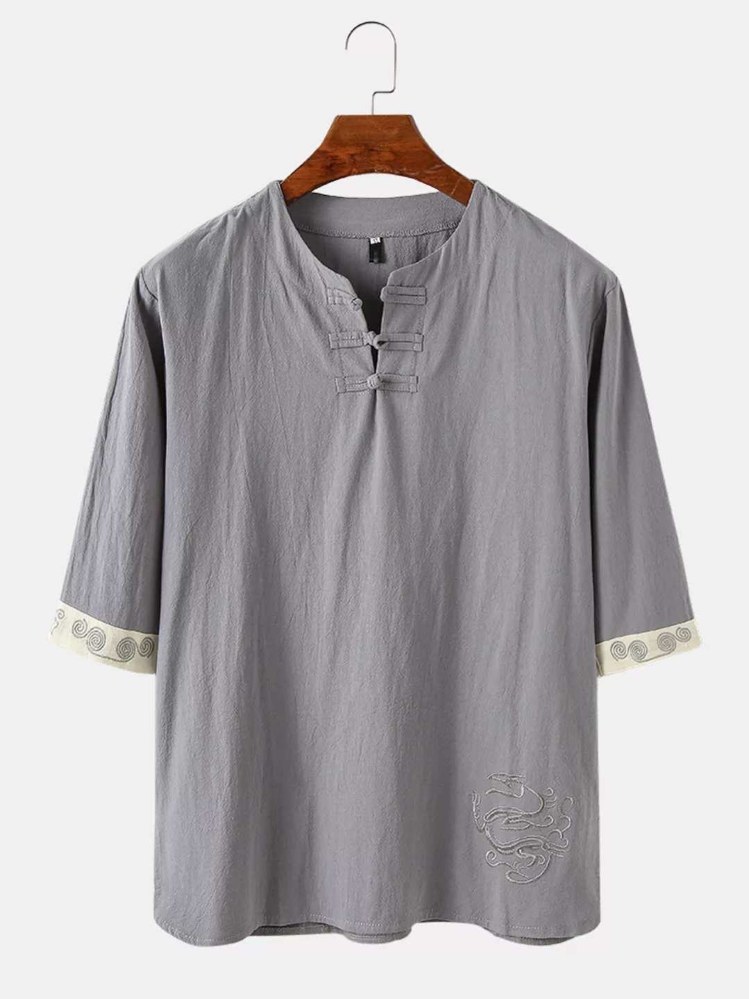 Mens Flax Breathable National Style bestickte Henley Shirts günstig online kaufen