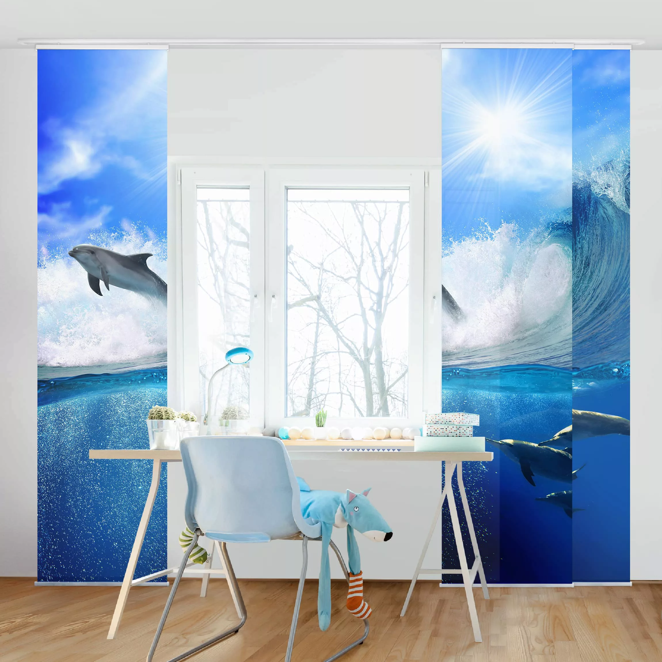 Schiebegardinen Set Natur & Landschaft Playing Dolphins günstig online kaufen