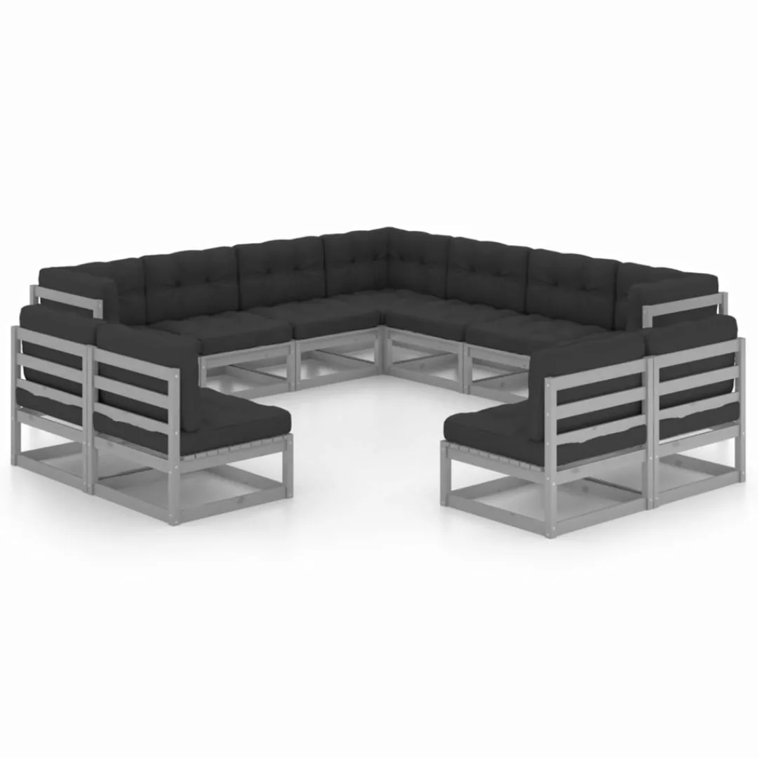 11-tlg. Garten-lounge-set Mit Kissen Grau Kiefer Massivholz günstig online kaufen