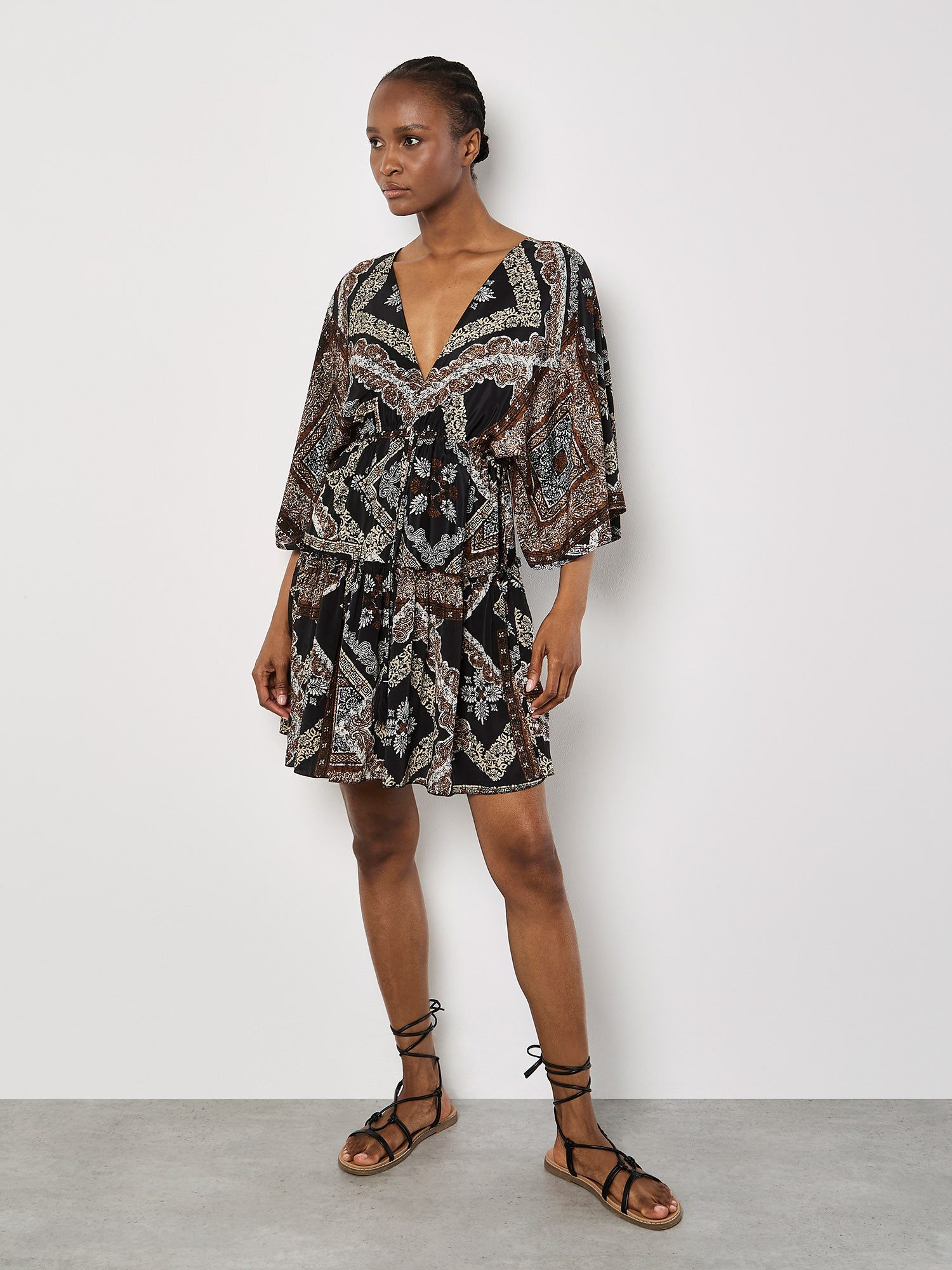 Apricot Minikleid Kaftan-Minikleid aus Satin, mit günstig online kaufen