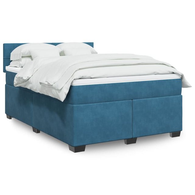 vidaXL Boxspringbett, Boxspringbett mit Matratze Blau 160x200 cm Samt günstig online kaufen