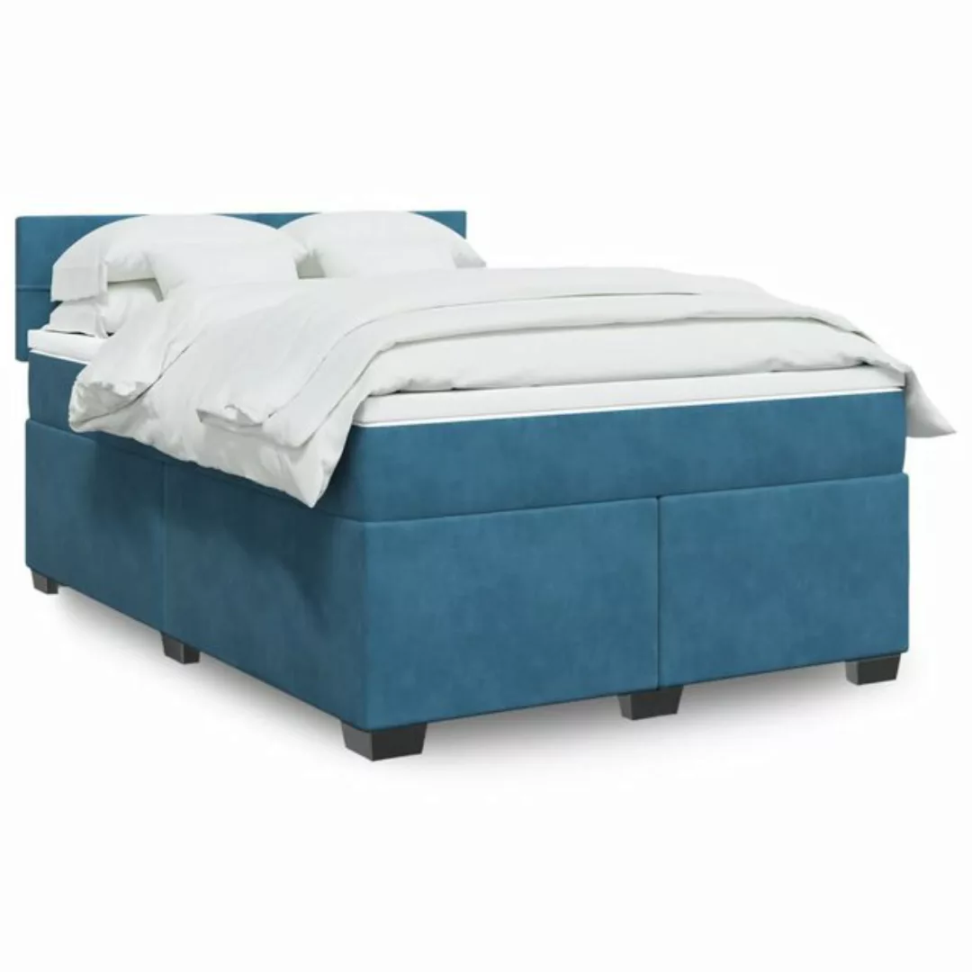 vidaXL Boxspringbett, Boxspringbett mit Matratze Blau 160x200 cm Samt günstig online kaufen