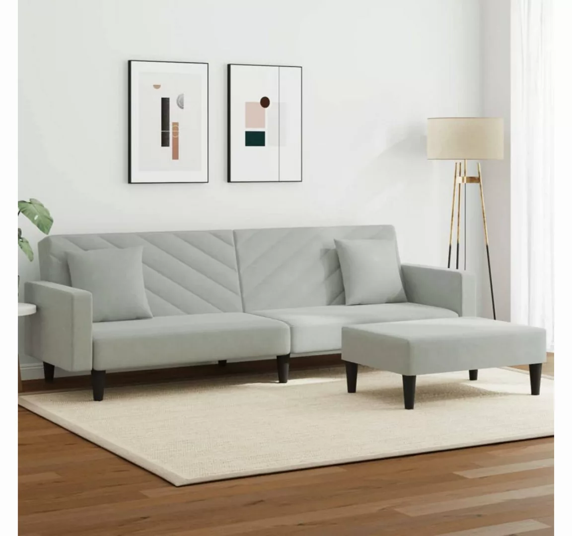 vidaXL Sofa 2-tlg. Sofagarnitur mit Kissen Hellgrau Samt günstig online kaufen