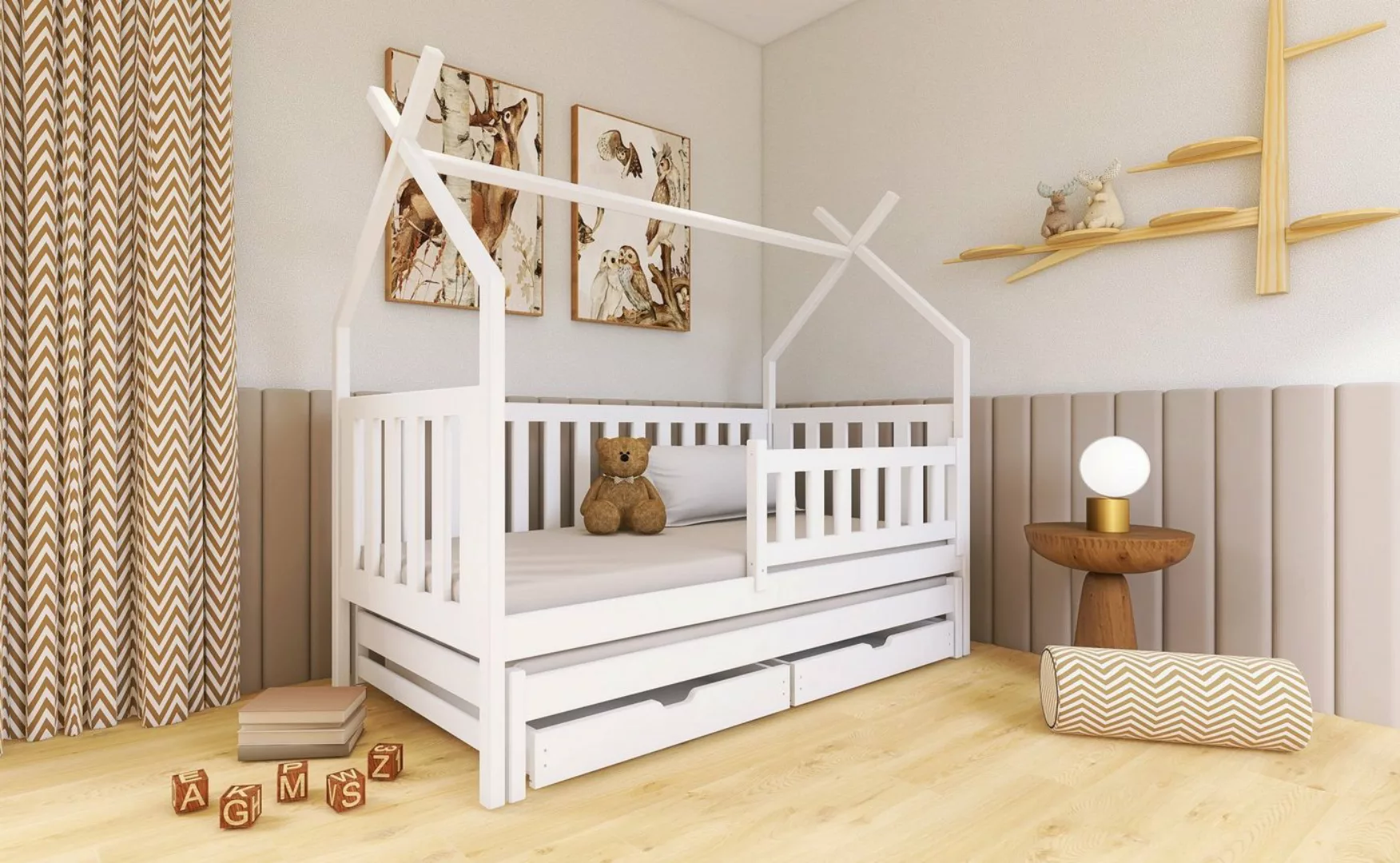 Fun Möbel Hausbett Kinderbett POPPY (200x90cm, inkl. Rausfallschutz), Inkl. günstig online kaufen