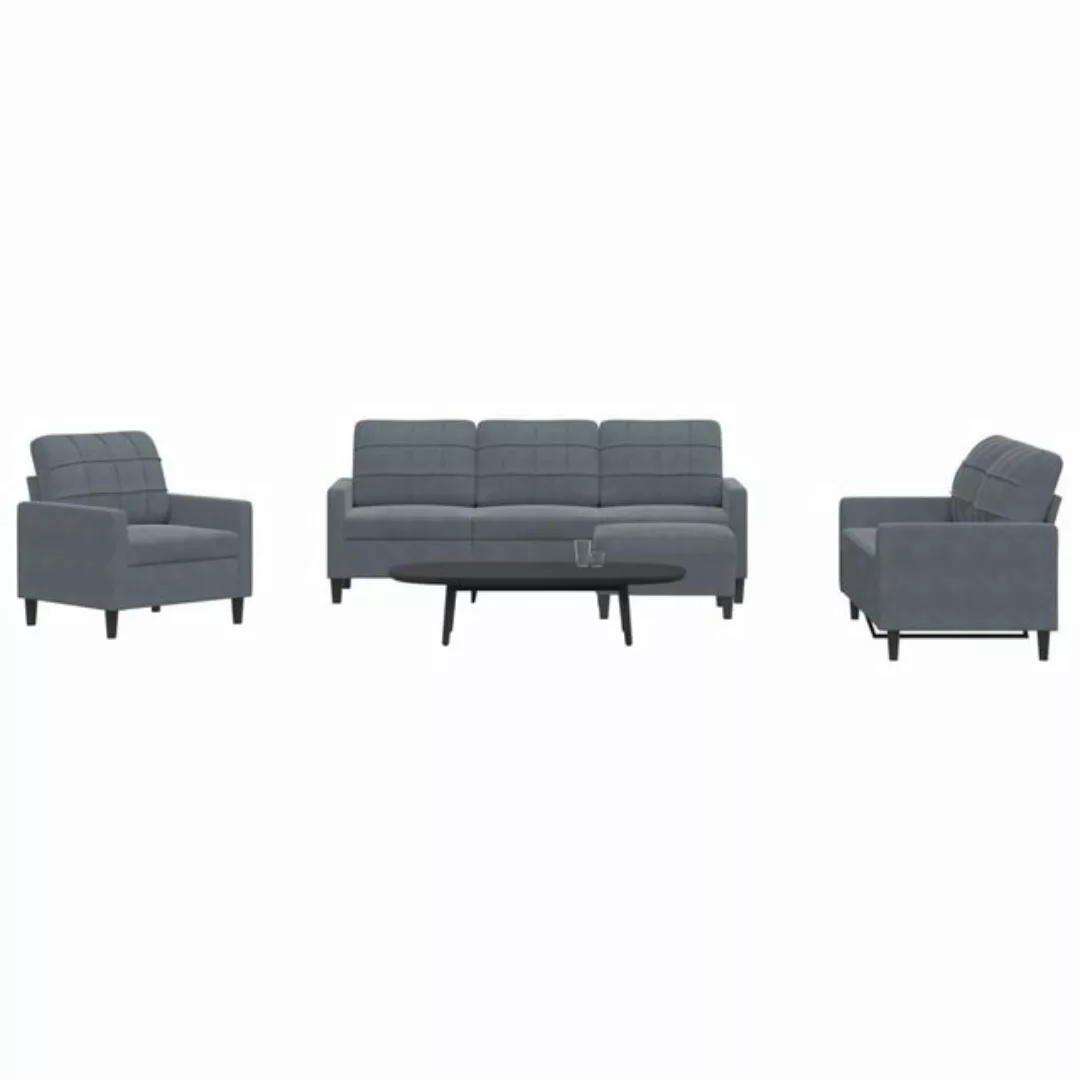 vidaXL Sofa Sofagarnitur mit Kissen Samt, Standard + Fußhocker, Dunkelgrau günstig online kaufen