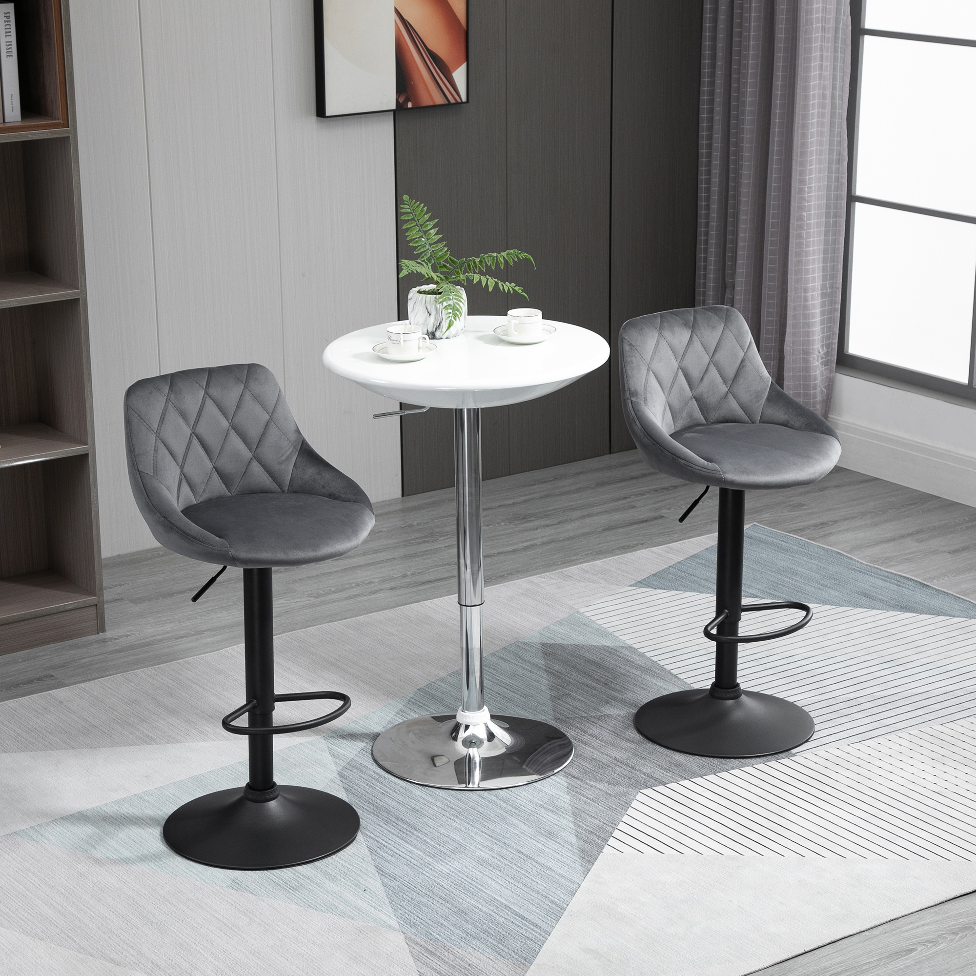 HOMCOM Set 2 Barhocker, Höhenverstellbar mit Metallbasis und Samtsitz, Mode günstig online kaufen