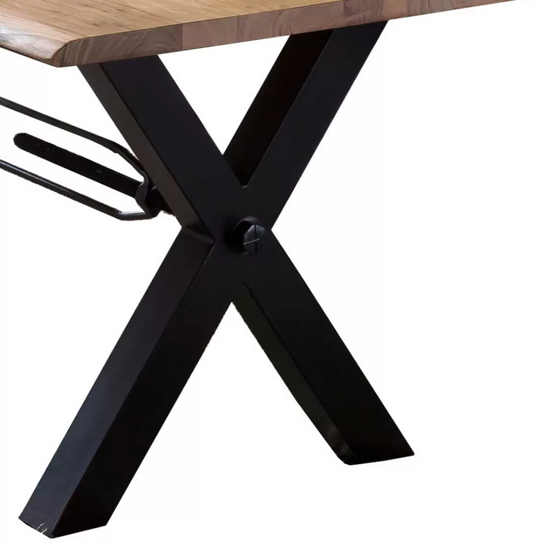 Baumkanten Esszimmertisch aus Akazie Massivholz und Metall Schwarz lackiert günstig online kaufen