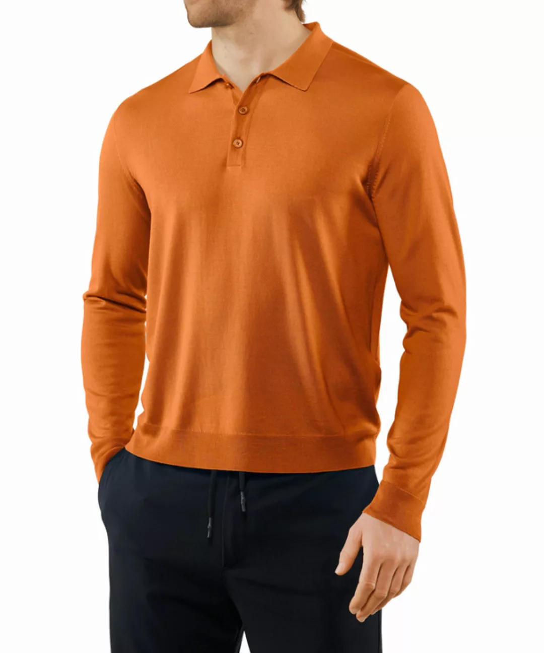 FALKE Herren Langarmshirt Polo, M, Orange, Uni, Schurwolle, 60044-826103 günstig online kaufen