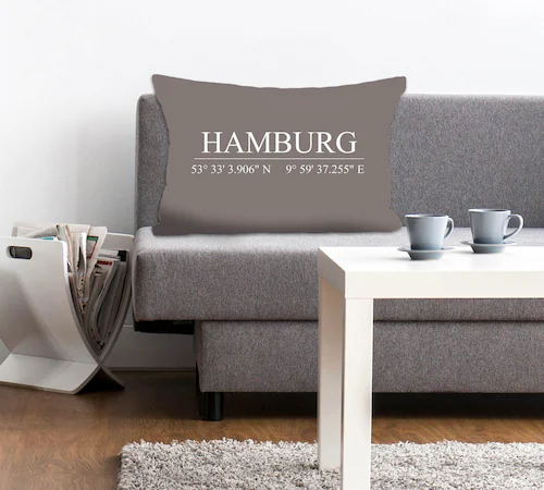 queence Dekokissen »Hamburg«, Kissenhülle,Hamburg Schriftzug,Koordinaten,St günstig online kaufen