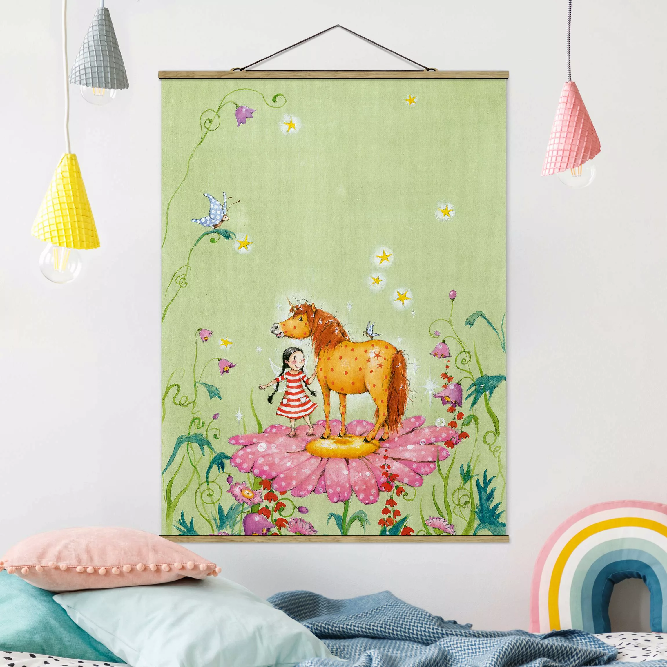 Stoffbild Kinderzimmer mit Posterleisten - Hochformat Das Zauberpony auf de günstig online kaufen