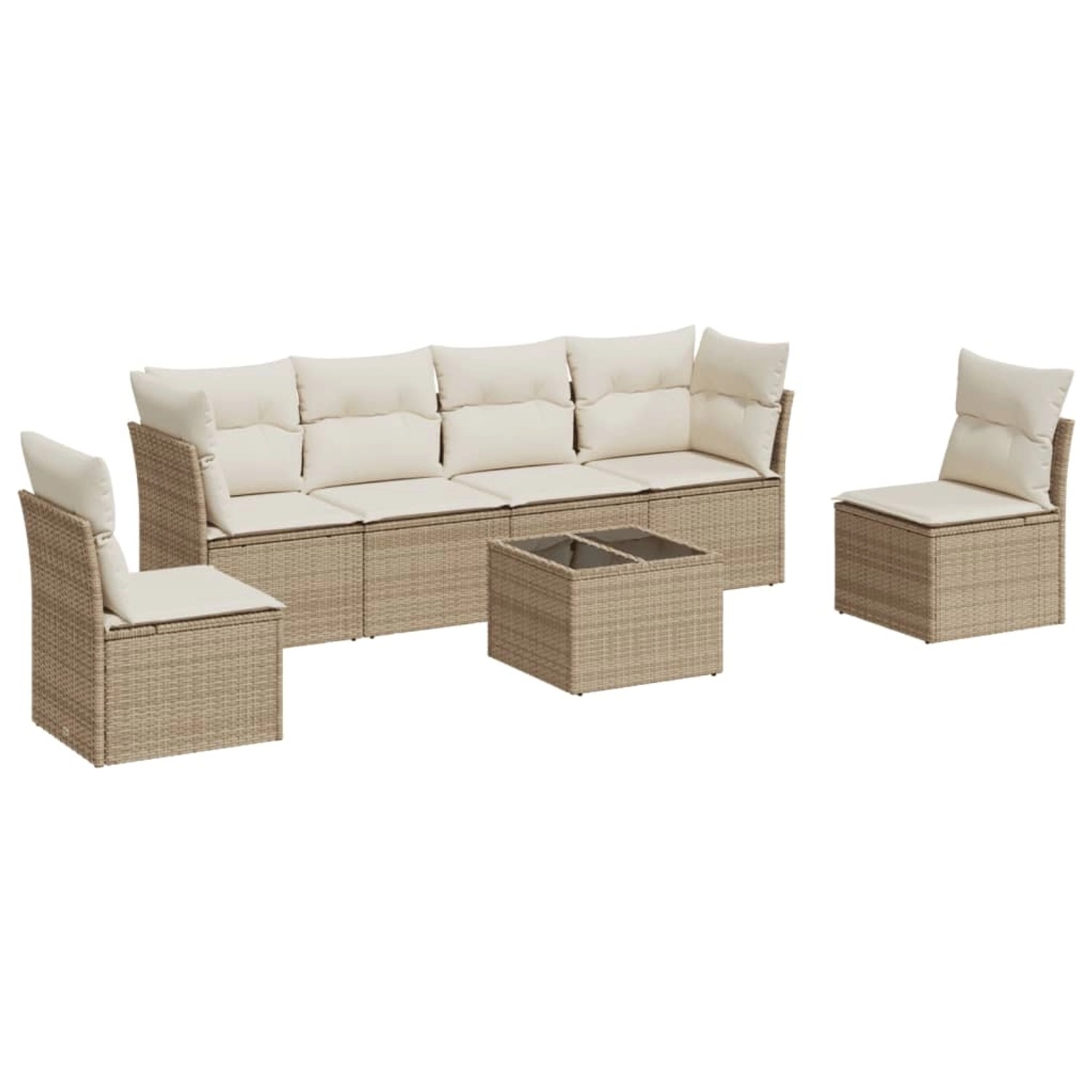 vidaXL 7-Tlg Garten-Sofagarnitur mit Kissen Beige Poly Rattan 3249217 günstig online kaufen