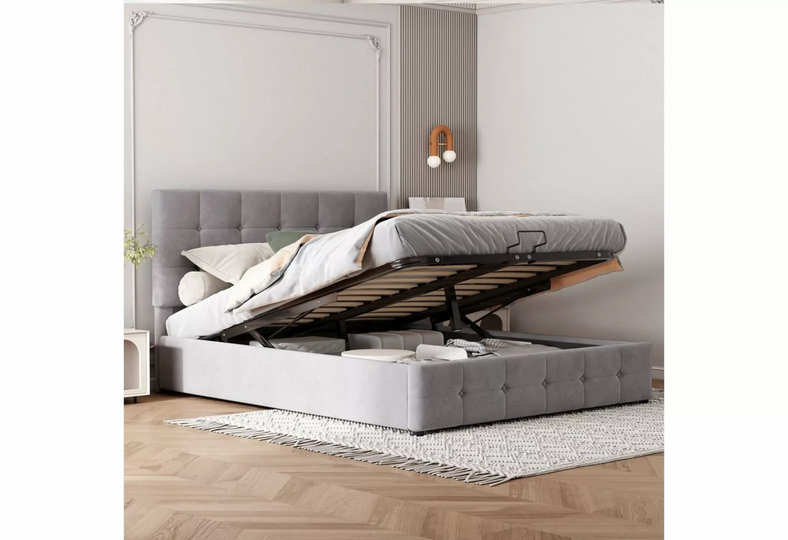 OKWISH Bett Polsterbett, Doppelbett 140*200 (Metalllattenrost, höhenverstel günstig online kaufen