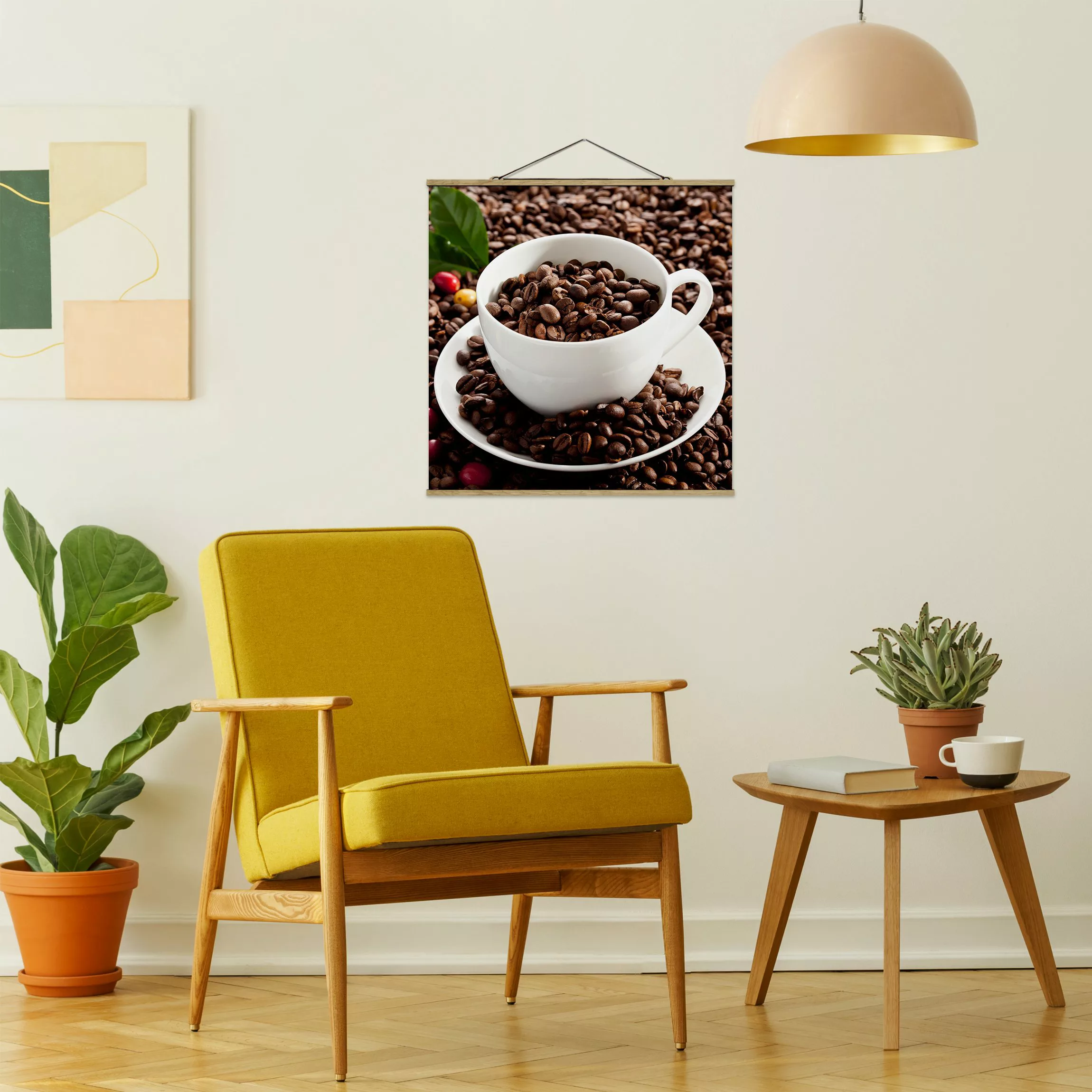 Stoffbild Küche mit Posterleisten - Quadrat Kaffeetasse mit gerösteten Kaff günstig online kaufen