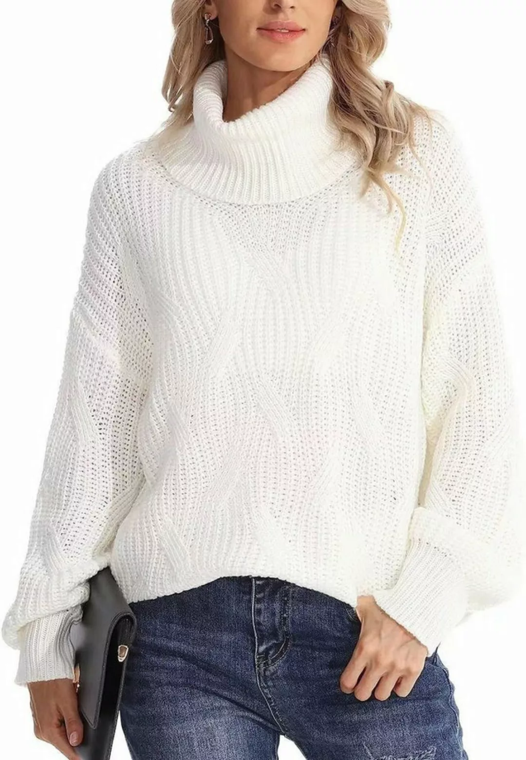 Nebelmeer Strickpullover Herbst Winter Lockerer Rollkragen Blumenstrick Pul günstig online kaufen