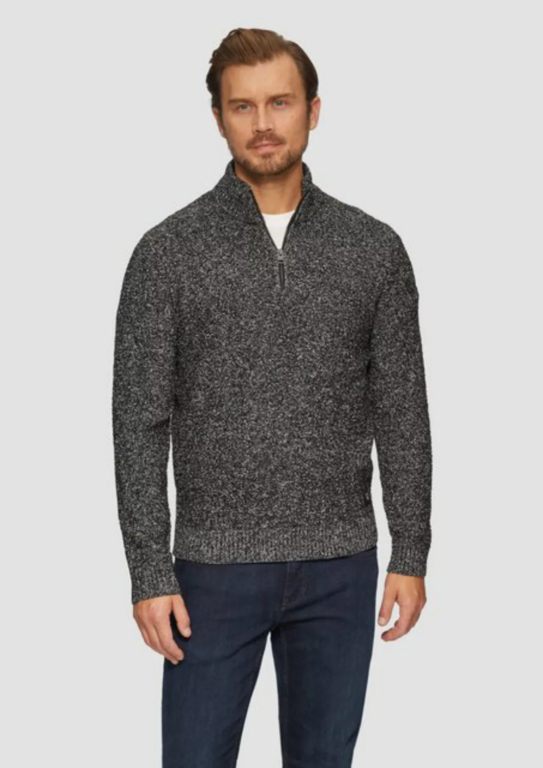 s.Oliver Strickpullover Pullover mit Troyer-Kragen in Melange-Optik Rippble günstig online kaufen