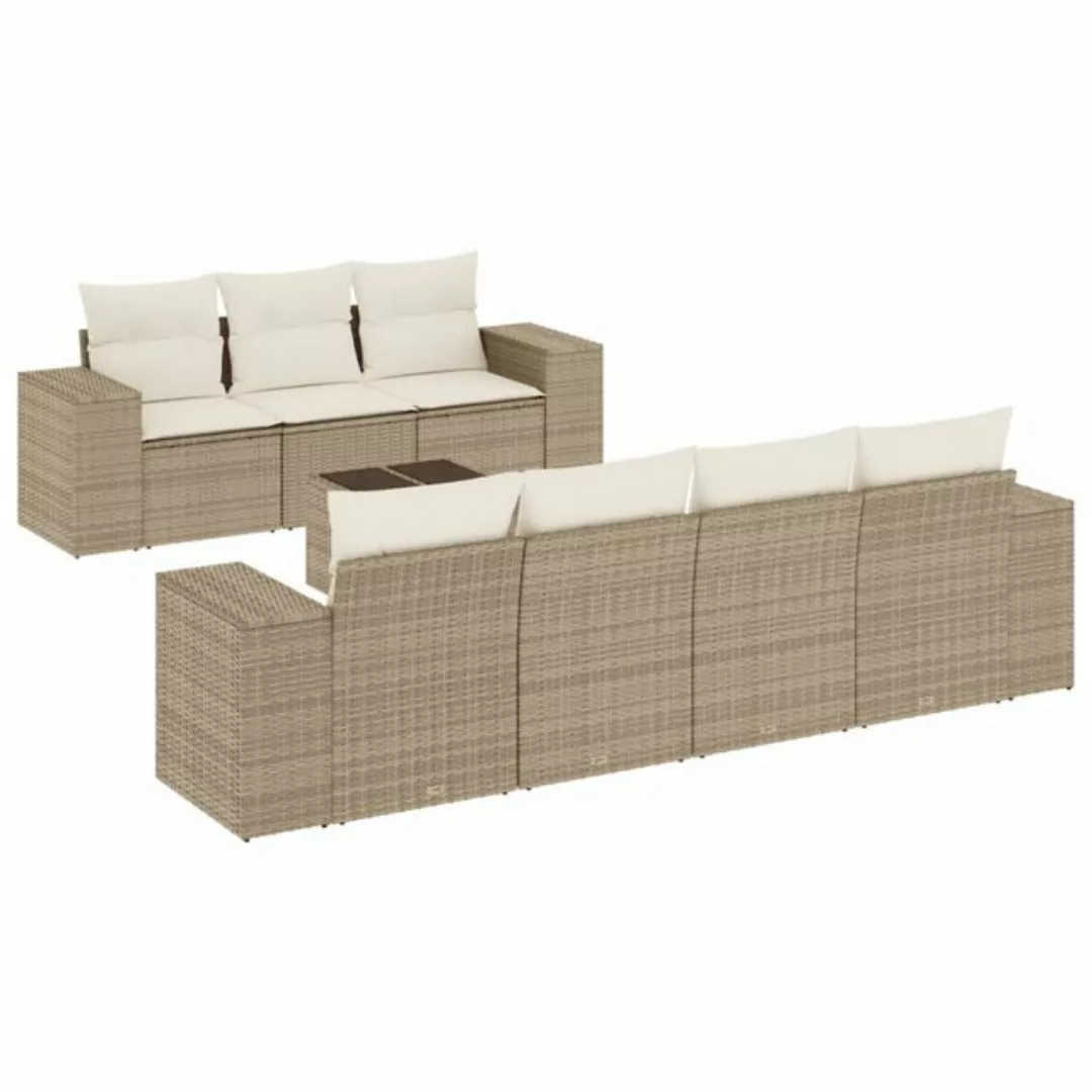 vidaXL Sofaelement 8-tlg. Garten-Sofagarnitur mit Kissen Beige Poly Rattan günstig online kaufen