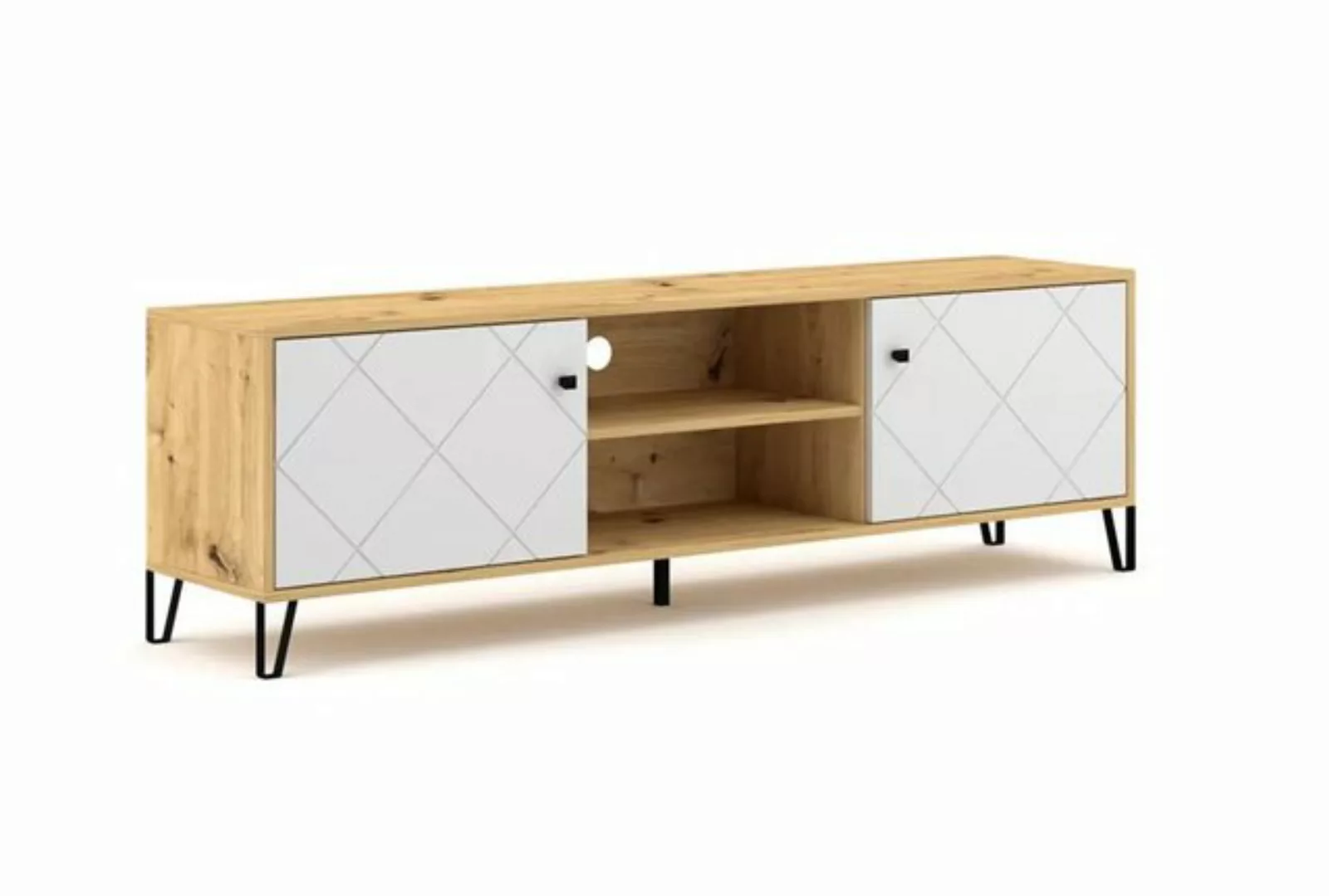 DB-Möbel TV-Schrank TV Schrank 183cm Eiche und Weiß Fernsehtisch Lowboard S günstig online kaufen