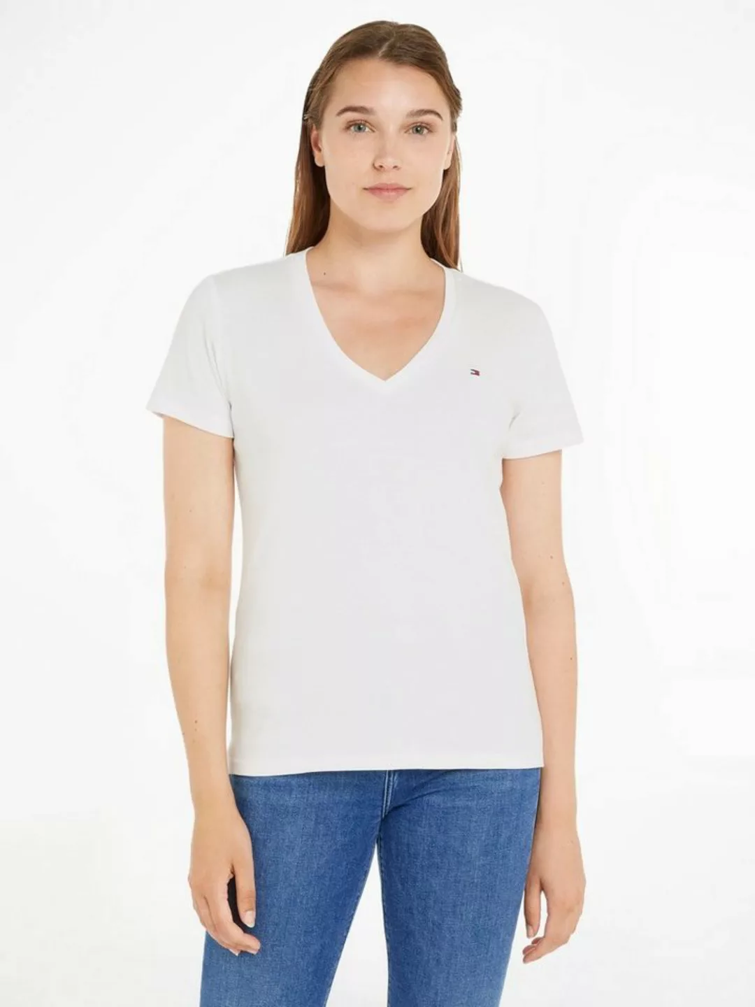 Tommy Hilfiger T-Shirt SLIM CODY RIB V-NECK SS mit dezenter Logostickerei günstig online kaufen