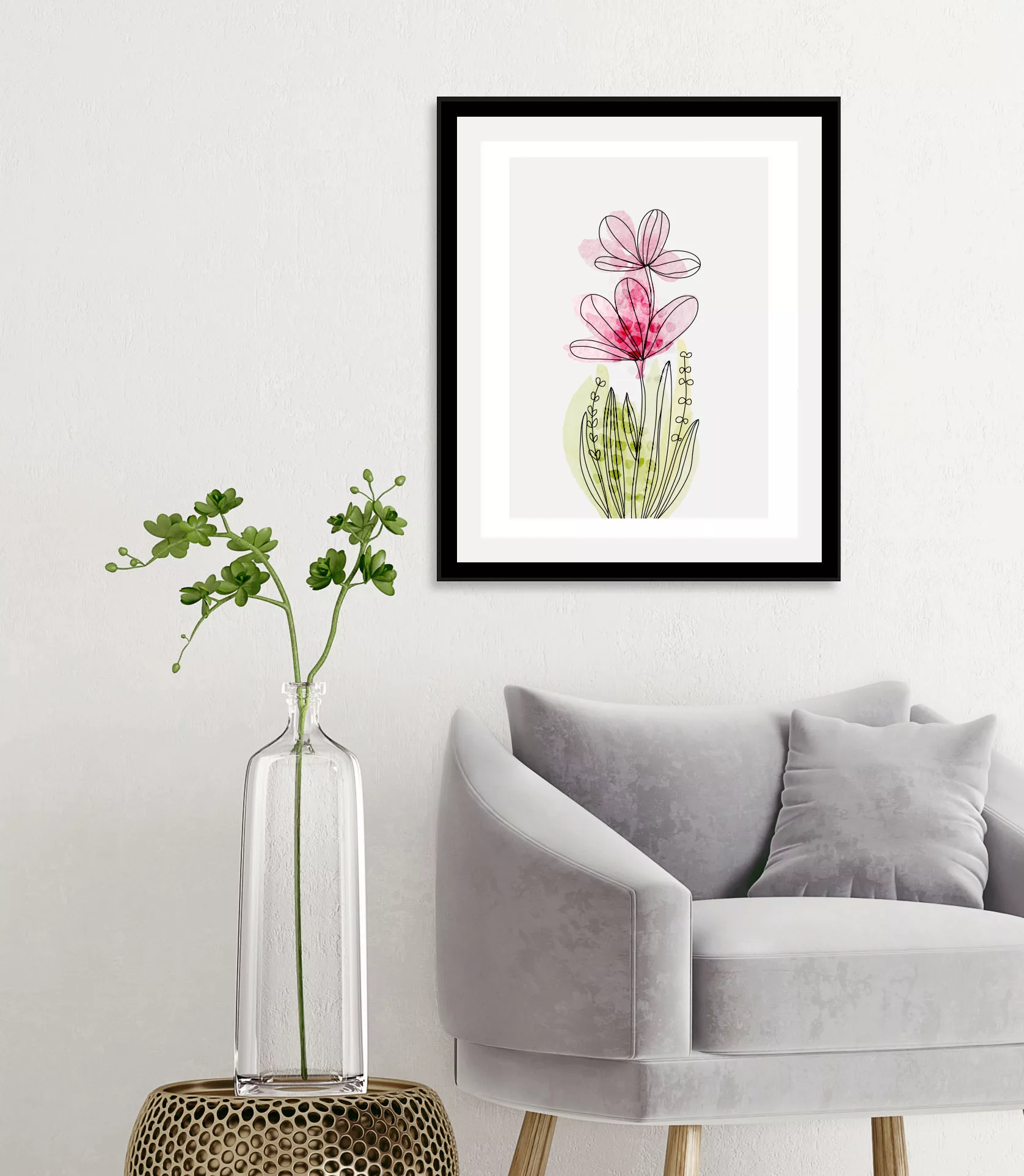 queence Bild "Aquarell Blume Pink", Blumen-Blumenbilder-Pflanzen-Pflanzenbi günstig online kaufen