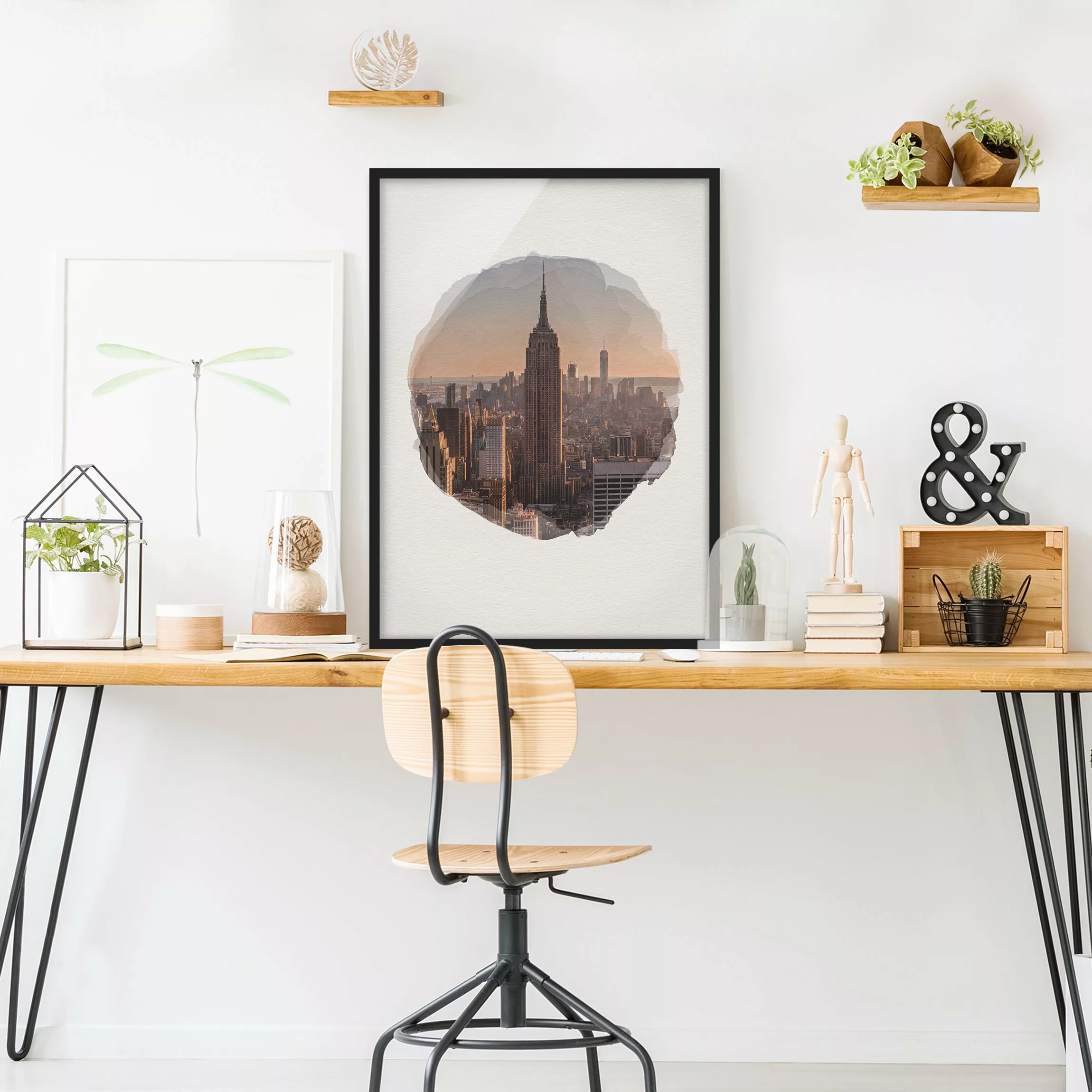 Bild mit Rahmen Architektur & Skyline - Hochformat Wasserfarben - Blick vom günstig online kaufen