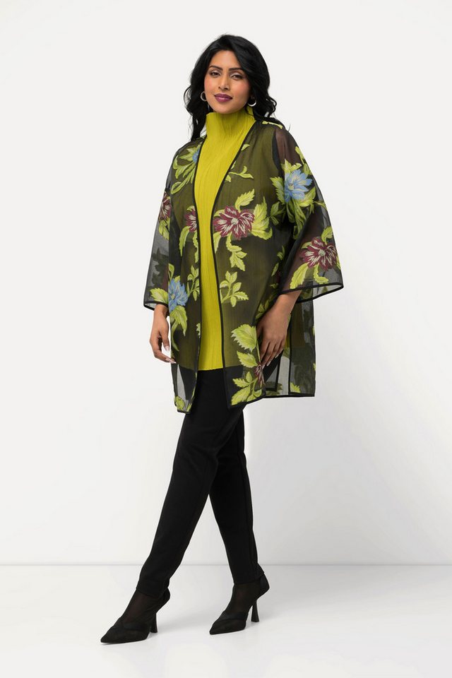 Ulla Popken Sommerjacke Chiffonjacke florales Design V-Ausschnitt 3/4-Arm günstig online kaufen