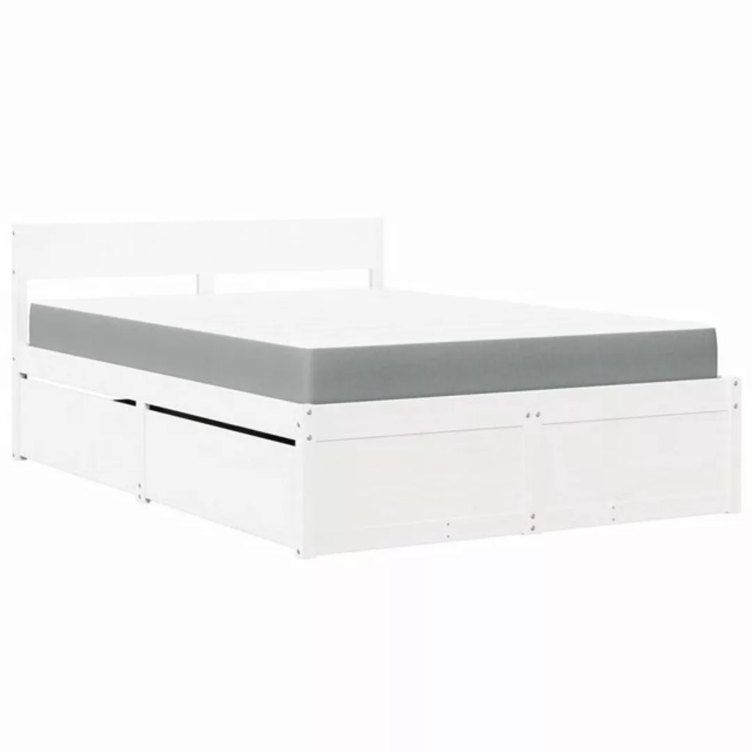 vidaXL Bett Bett mit Schubladen und Matratze Weiß 140x190 cm Massivholz günstig online kaufen