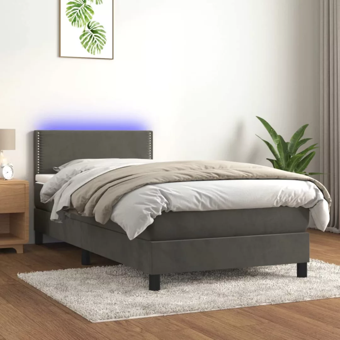 Vidaxl Boxspringbett Mit Matratze & Led Dunkelgrau 100x200 Cm Samt günstig online kaufen