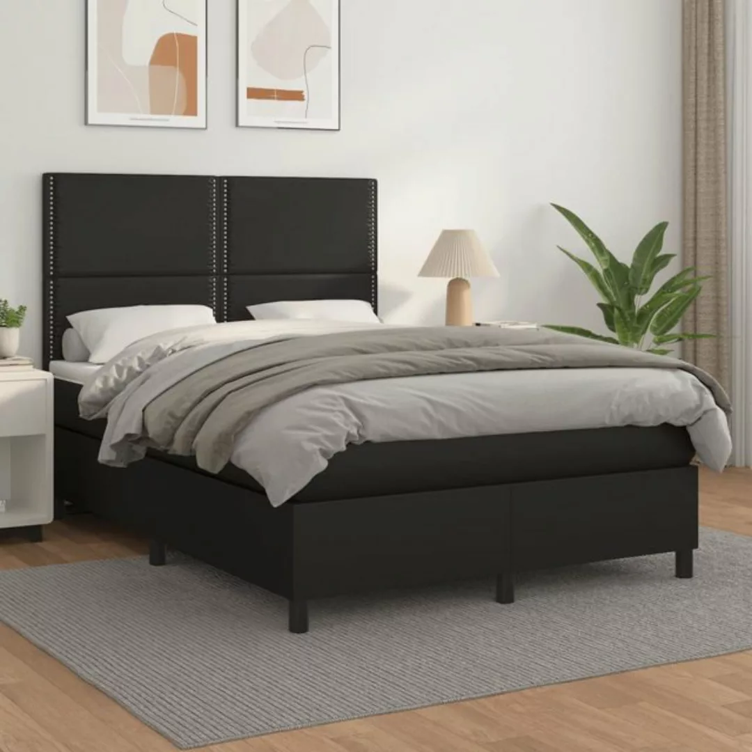 vidaXL Bettgestell Boxspringbett mit Matratze Schwarz 140x200 cm Kunstleder günstig online kaufen