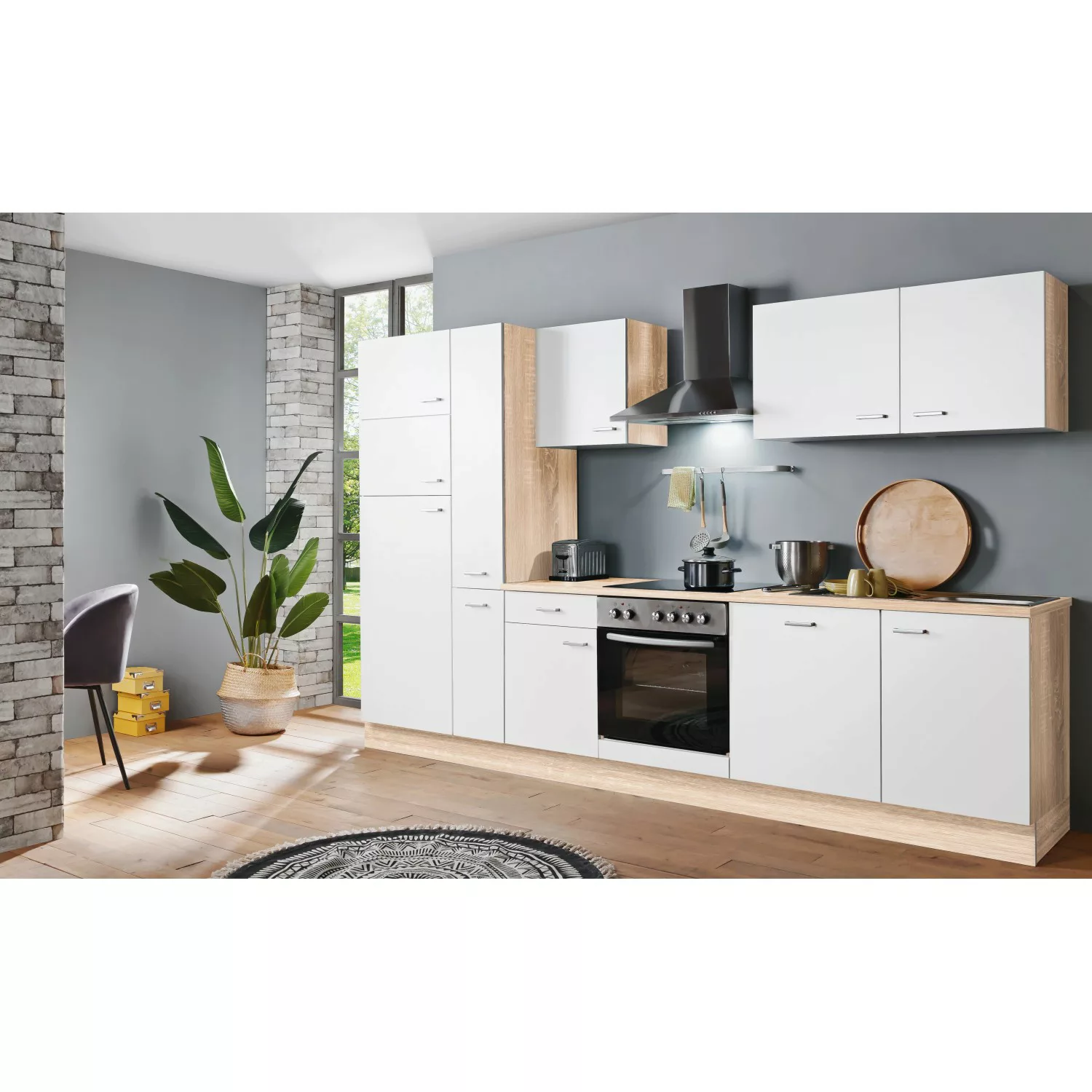 Menke Küchenzeile Classic 310 cm Weiß-Sonoma Eiche Nachbildung günstig online kaufen