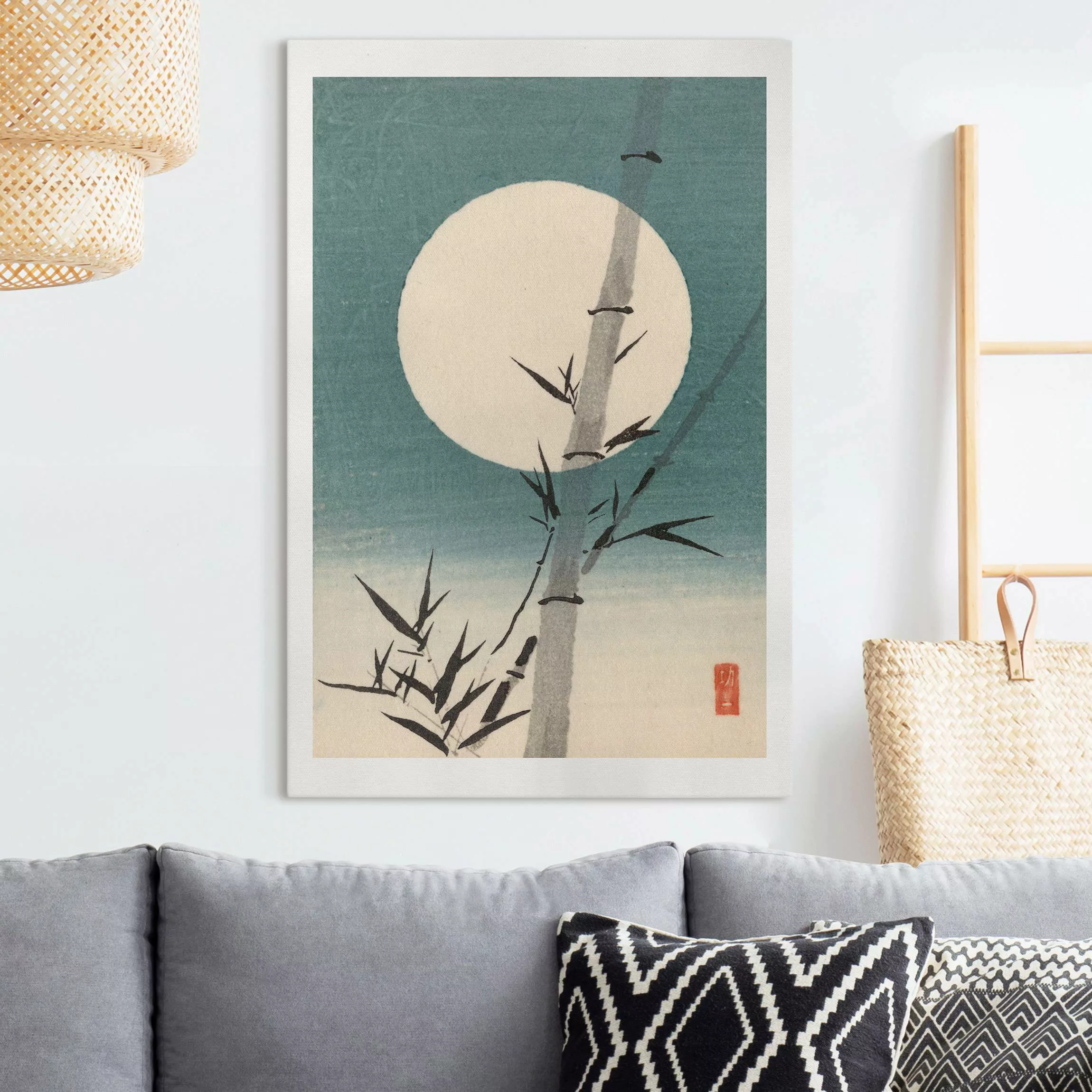 Leinwandbild Japanische Zeichnung Bambus und Mond günstig online kaufen